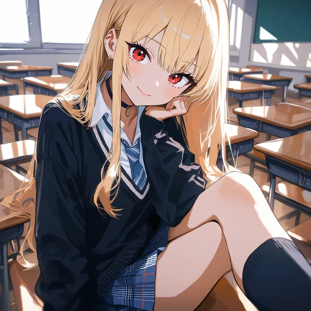 cute blonde gyaru schoolgirl classroom smiling