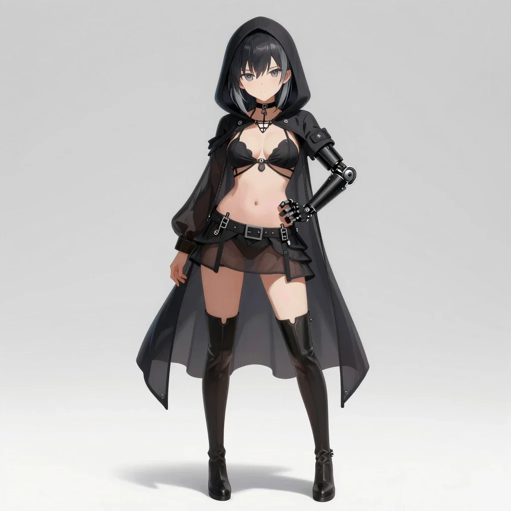 anime girl gothic lolita fantasy outfit dark silver hair