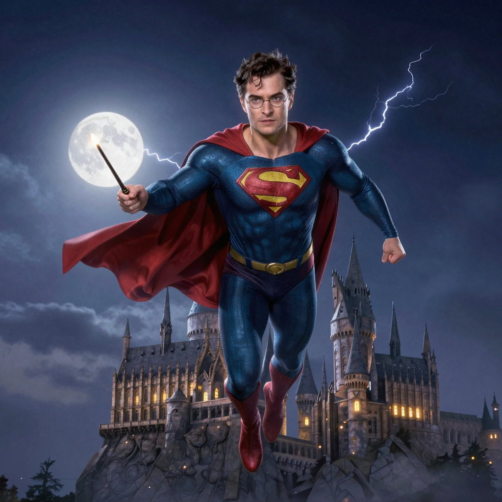 superman harry potter flying with wand