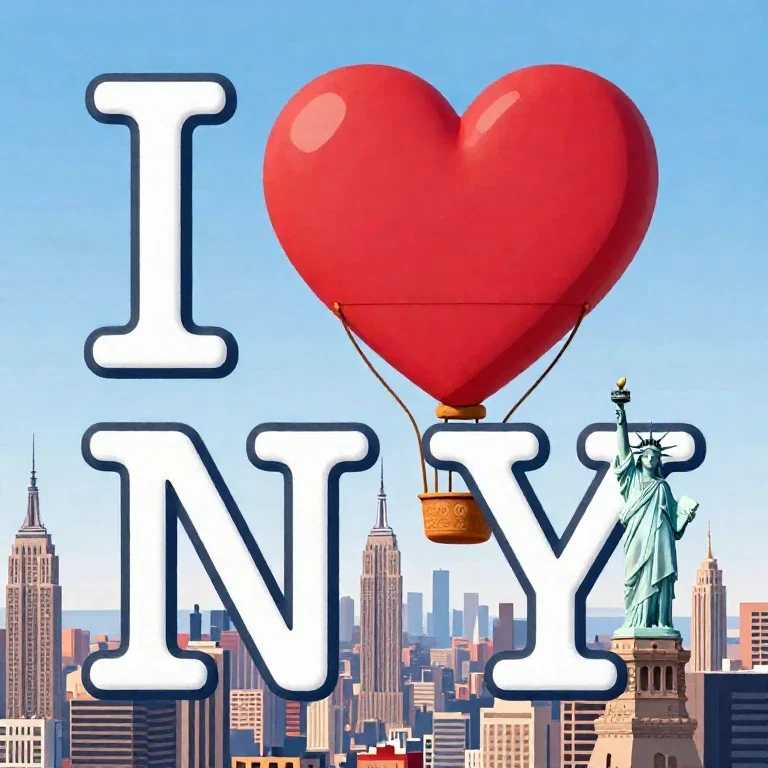 cartoon i love ny logo heart balloon city landmarks