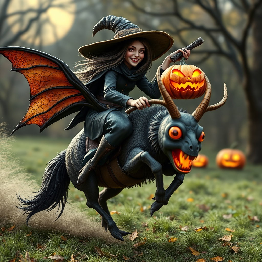 witch riding monstrous halloween hornet