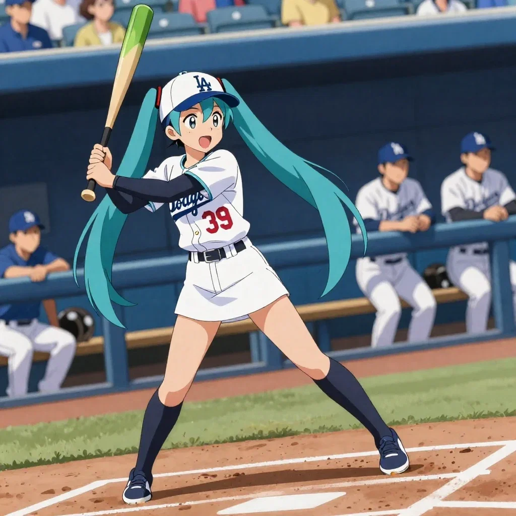hatsune miku baseball anime style batter