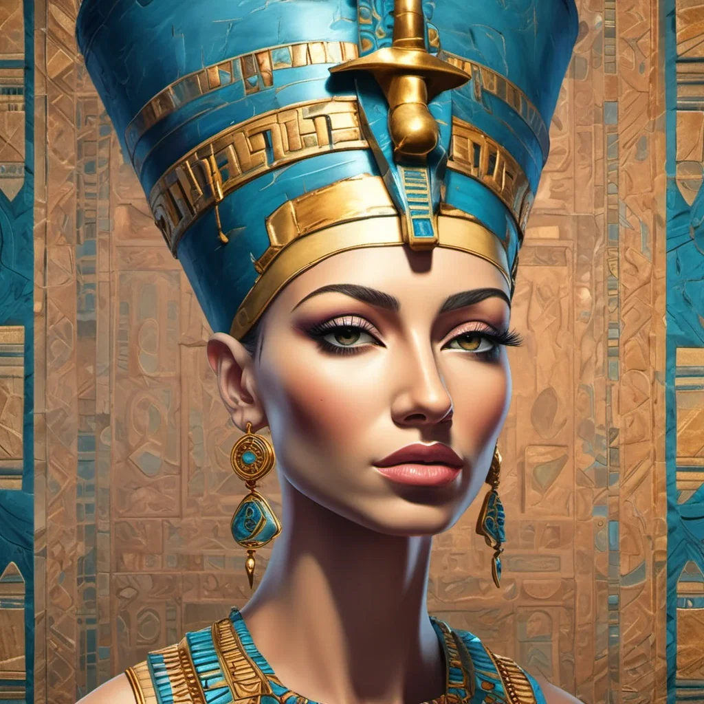 nefertiti bust egyptian fresco vibrant colors detailed