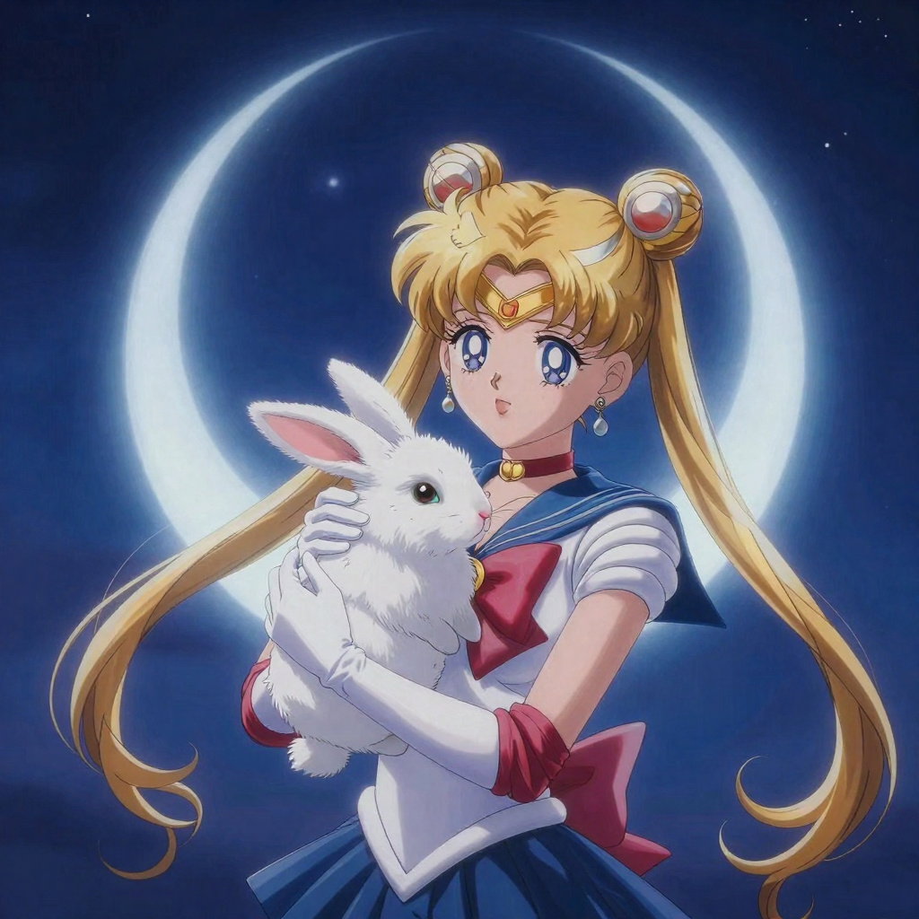 sailor moon white rabbit crescent moon night sky