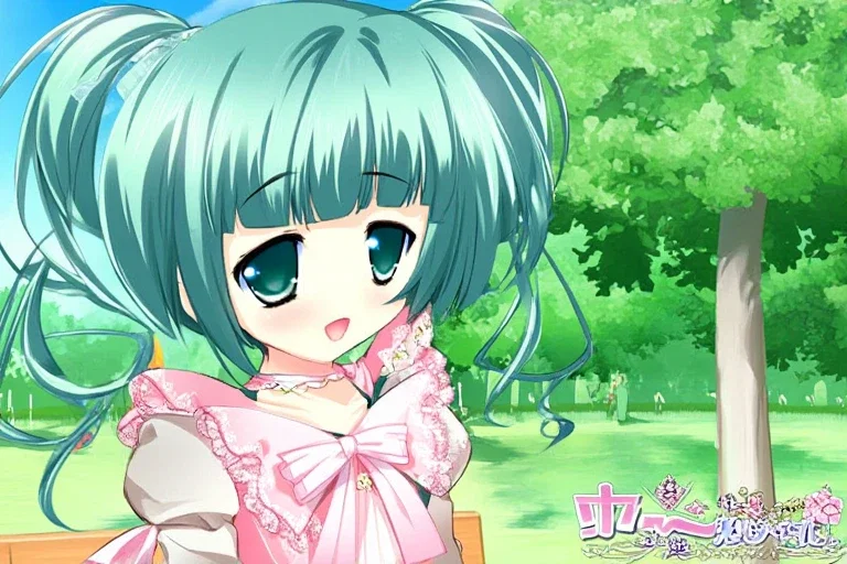 blue green haired girl in park makora