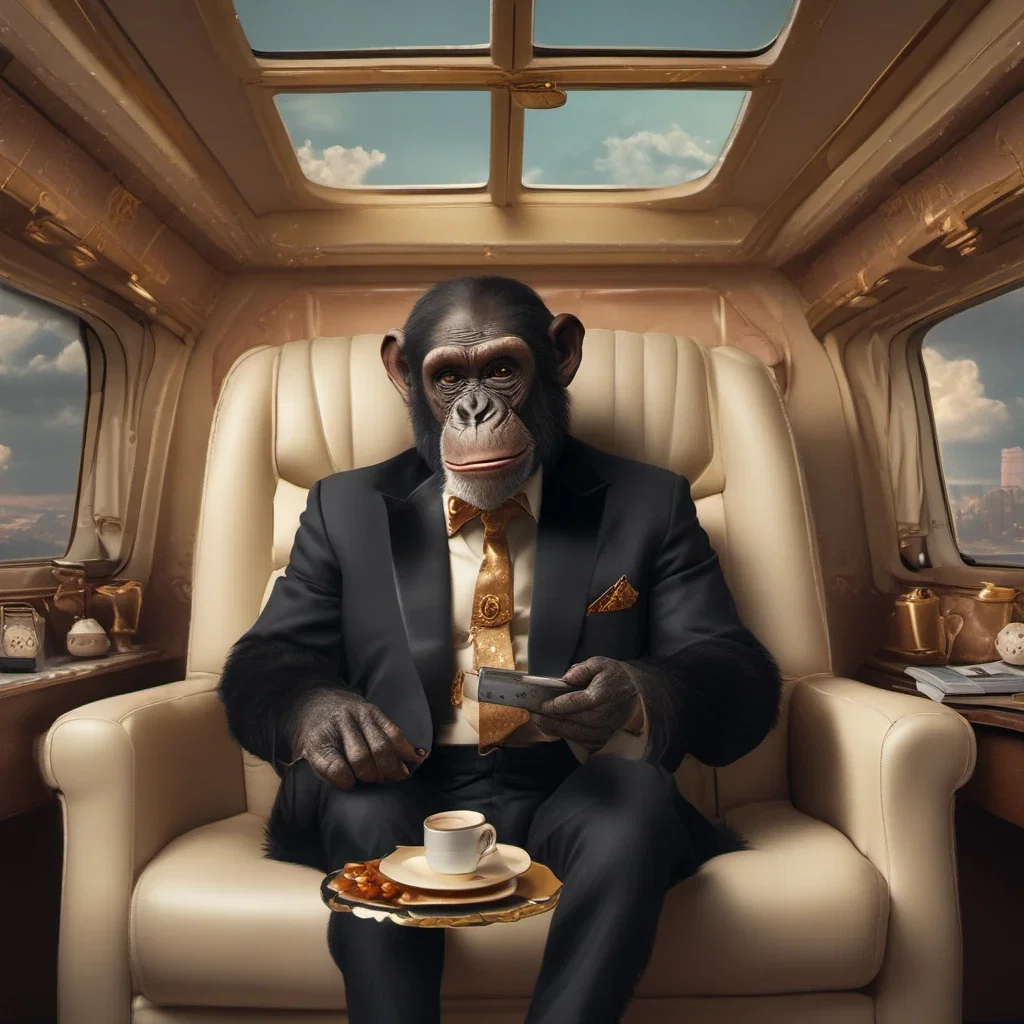 chimpanzee in luxury private jet elegant