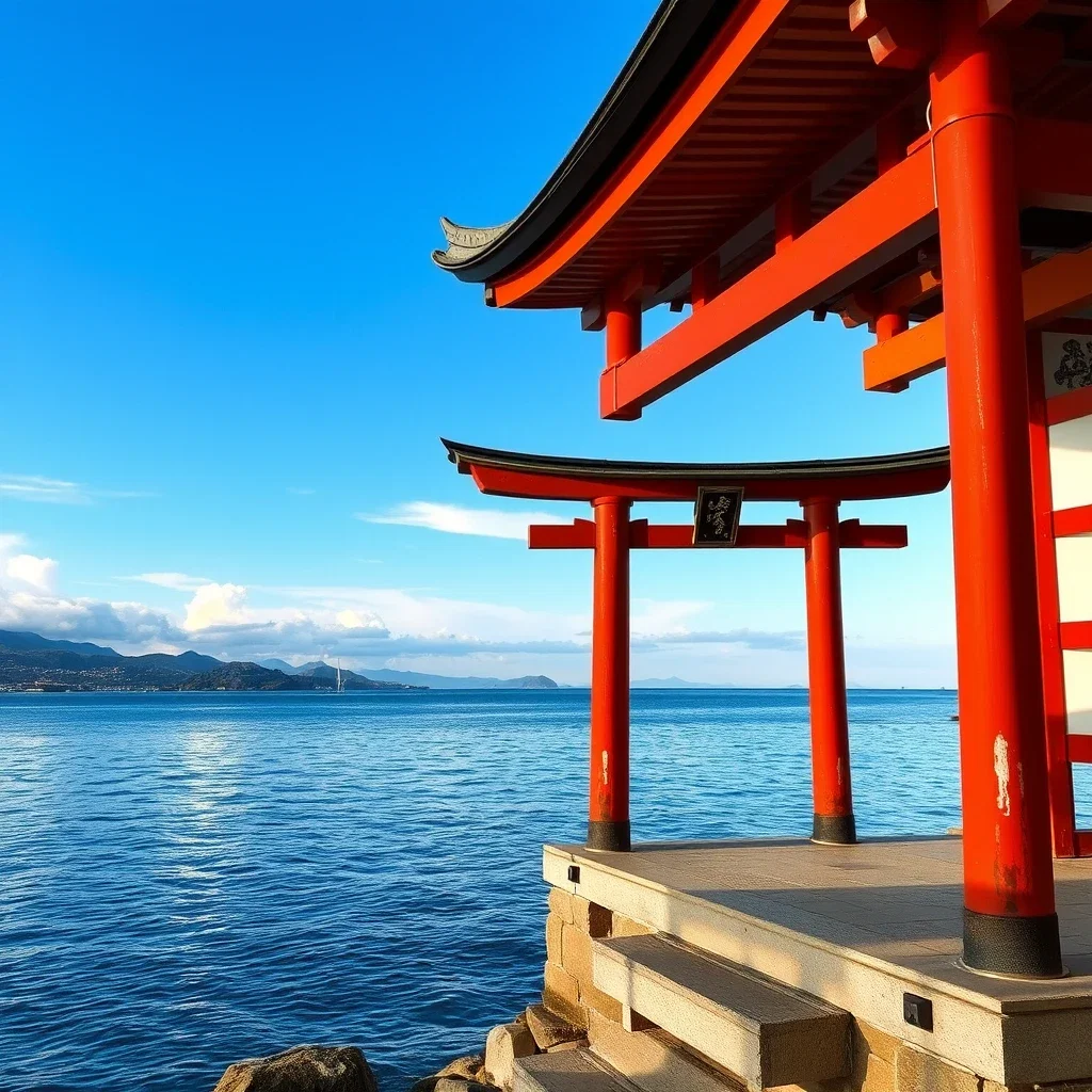japanese shrine by sea