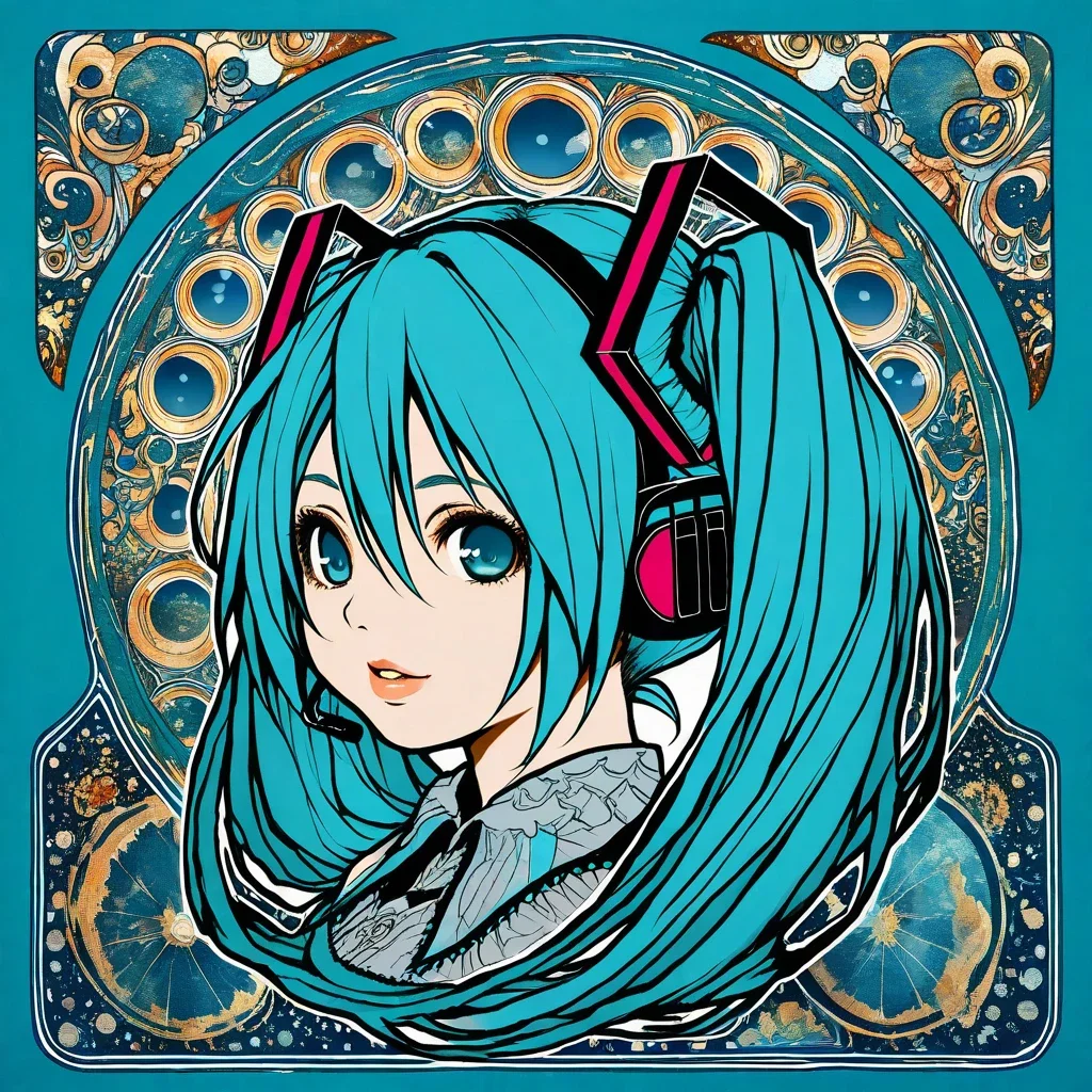 art nouveau woman inspired by hatsune miku