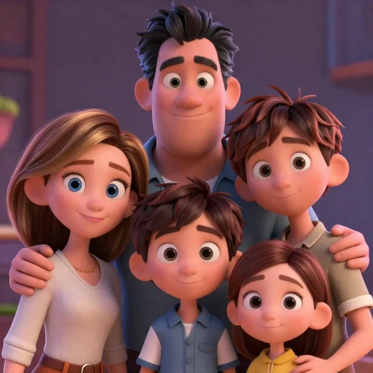 pixar family with varied hair eye colors