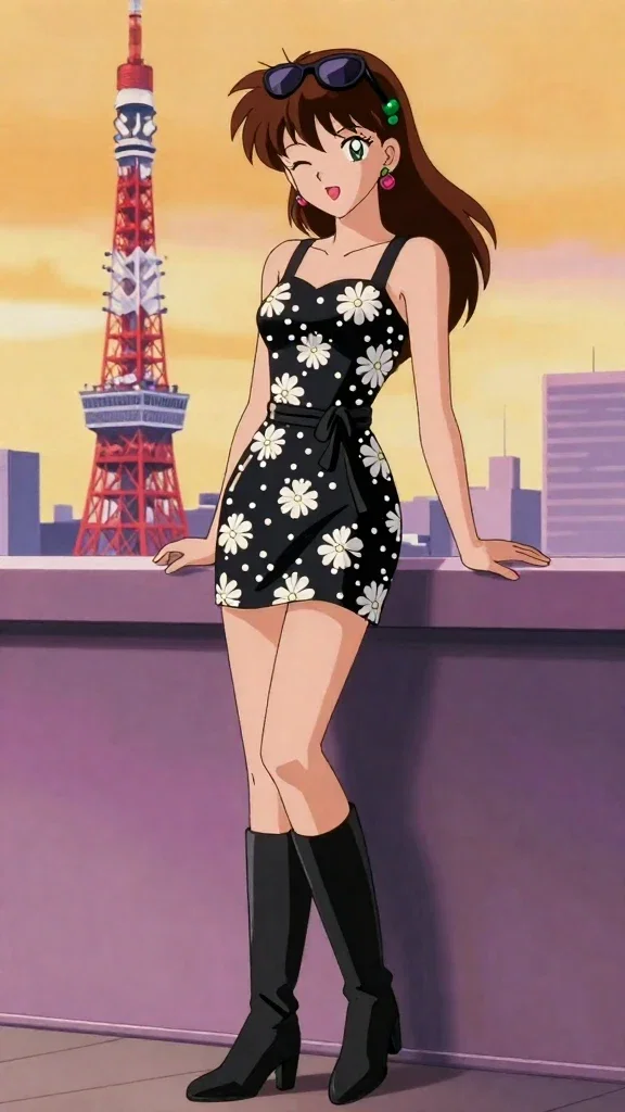adult makoto kino smiling on tokyo tower