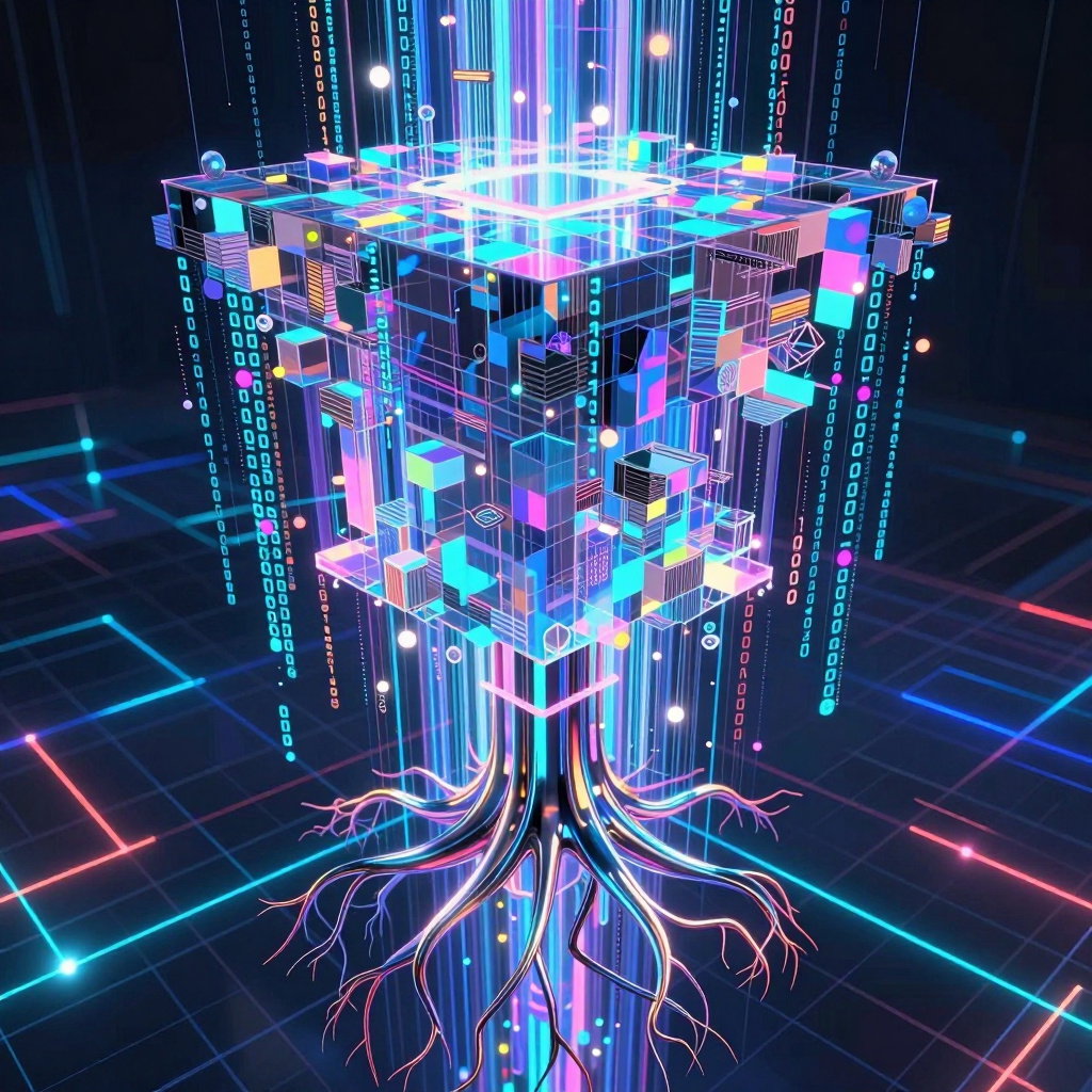 glitchcore cybernetic abstract fractal geometry binary streams