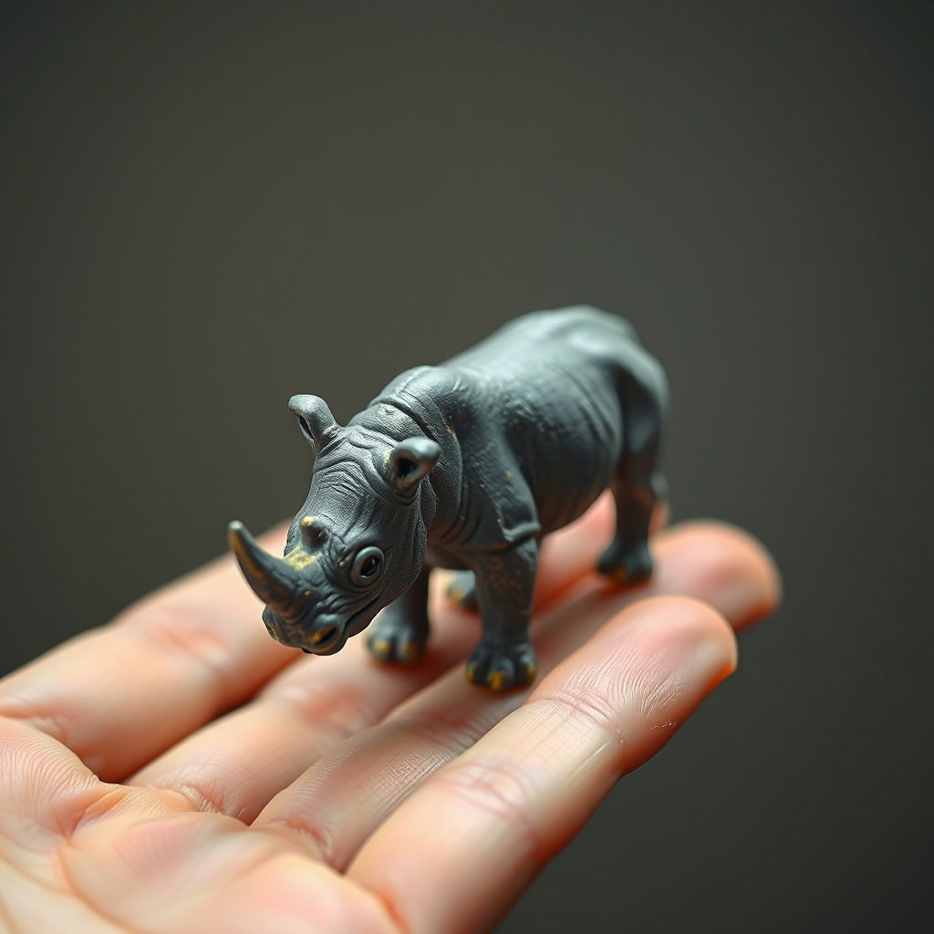 vignette on palm realistic nose horned rhino