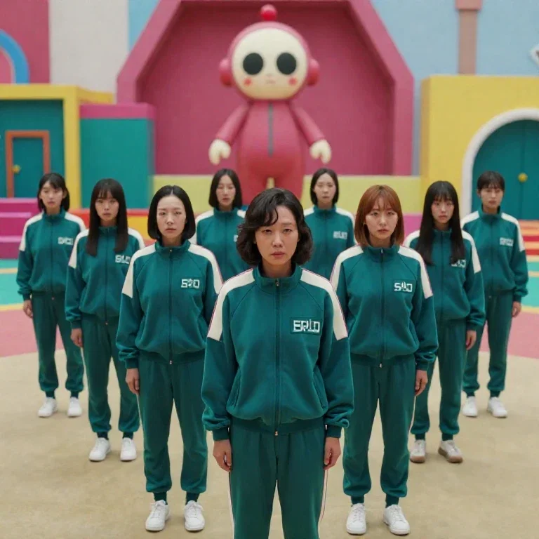 squid game women on playground with doll