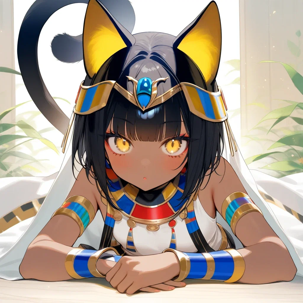 ancient egyptian cat girl with dark skin