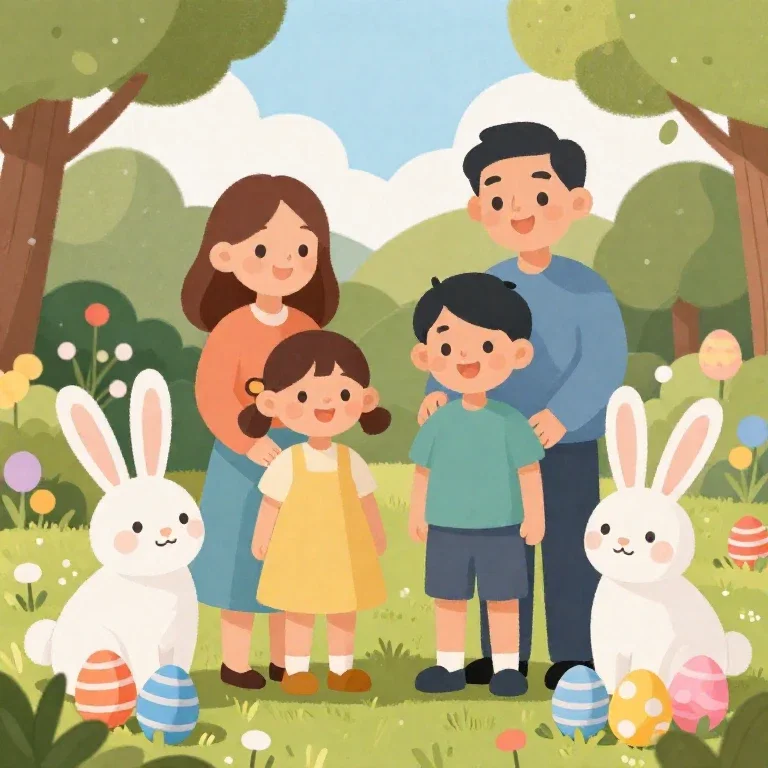 family easter portrait garden bunnies eggs
