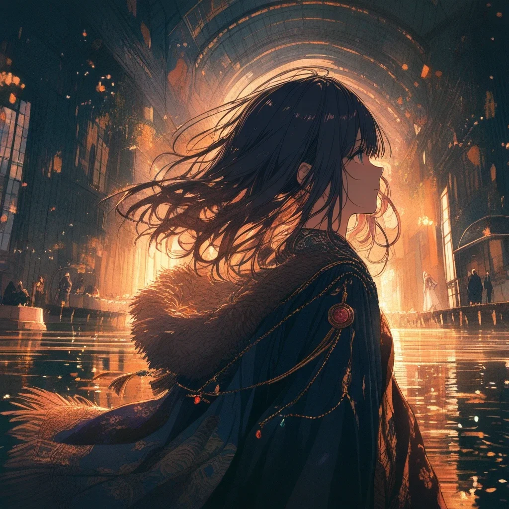 violet evergarden watercolor painting golden hour