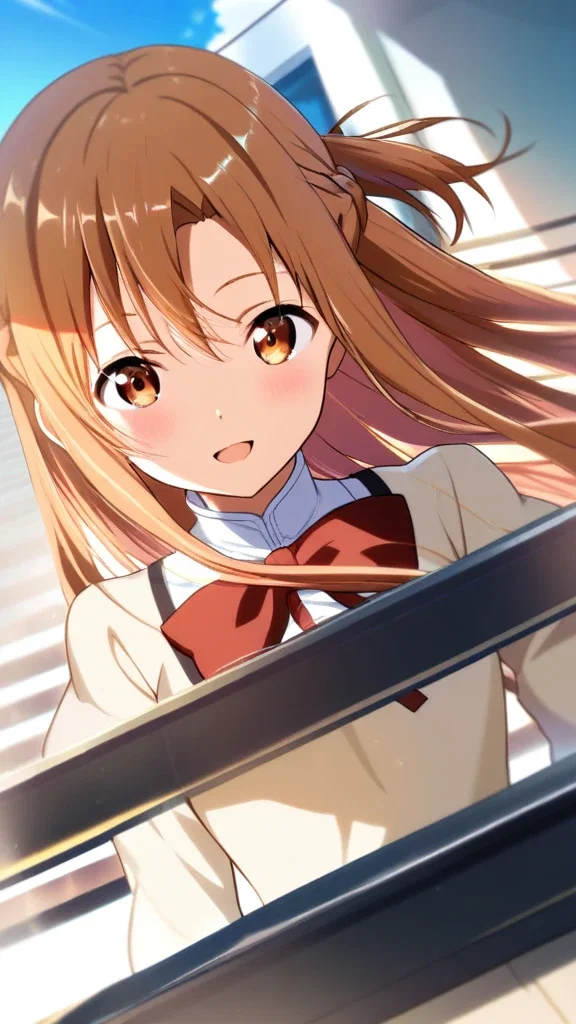 asuna sao school uniform stairs wind