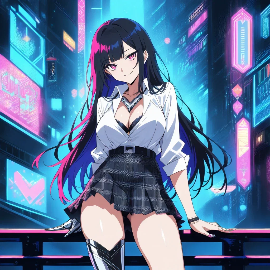 cyborg gyaru cyberpunk kyoto street scene