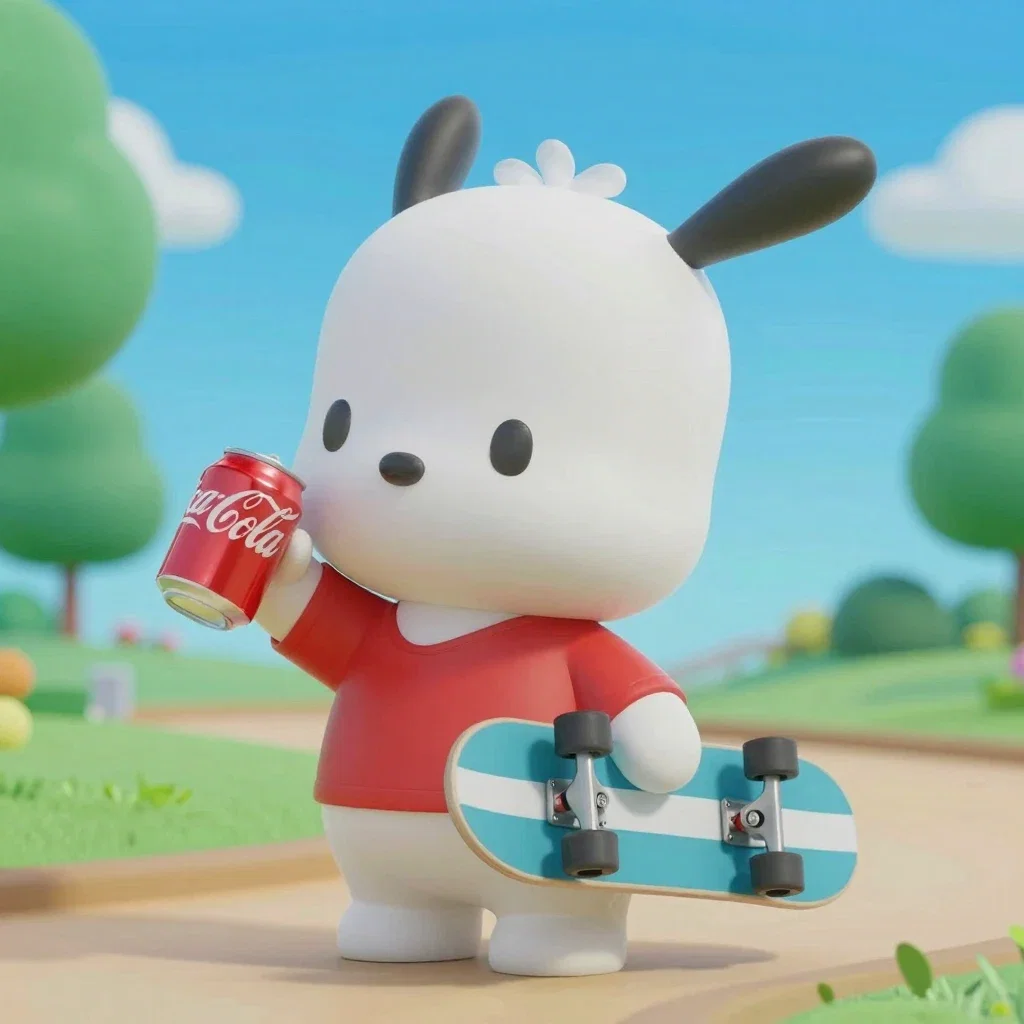 pochacco skateboarding drinking coca cola park