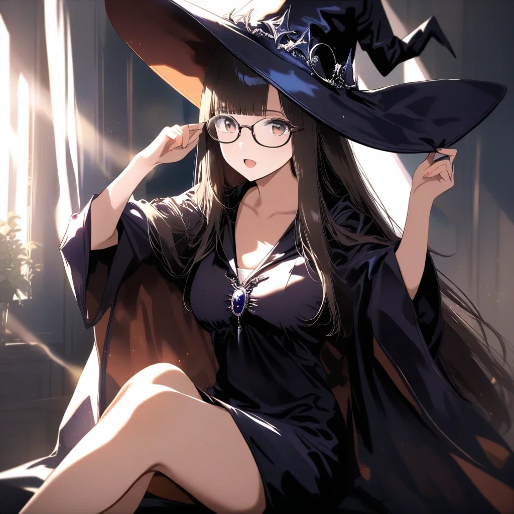artistic witch hat woman sitting