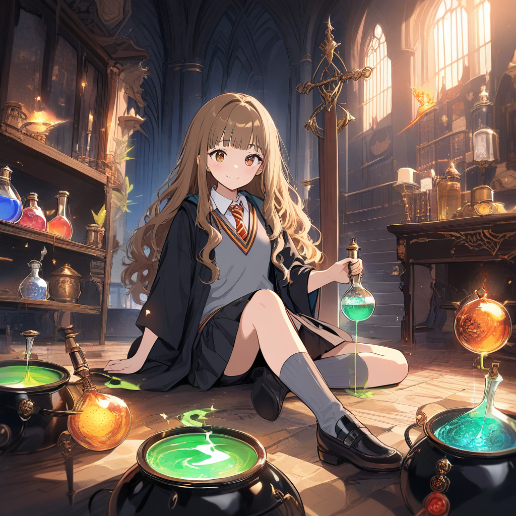 hermione granger making potion in gothic room