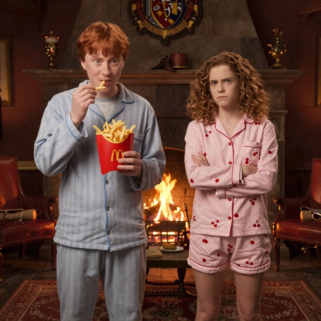 ron weasley eats fries hermione annoyed gryffindor