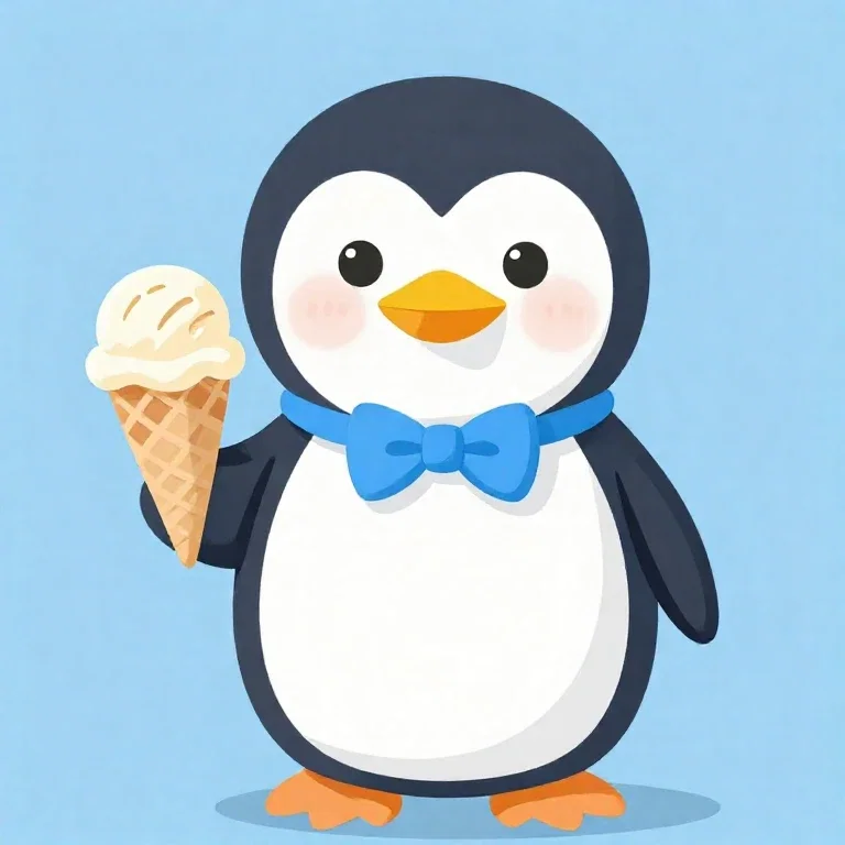 penguin wearing bow tie serving ice cream