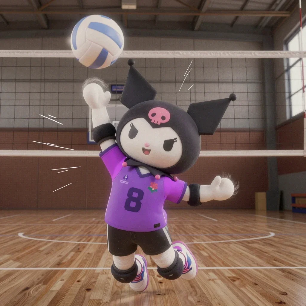 kuromi spiking volleyball dynamic shot intense focus