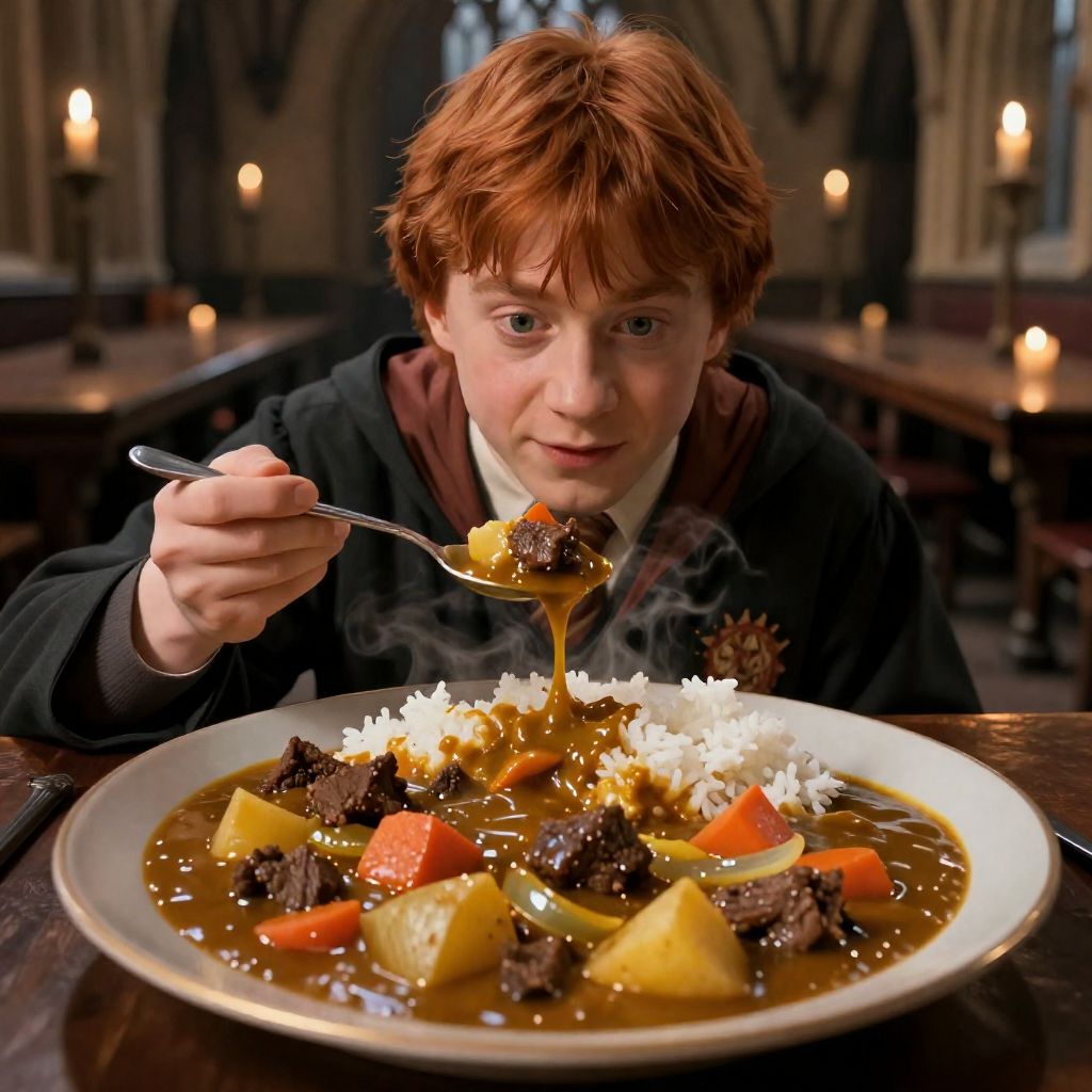 ron weasley eating japanese curry rice