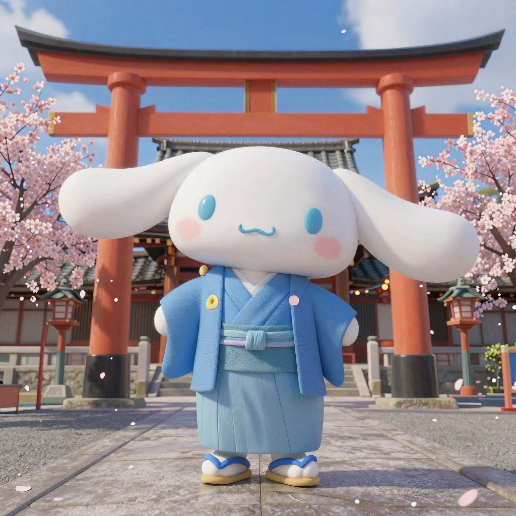 pixar cinnamoroll blue kimono kyoto shrine cherry blossoms