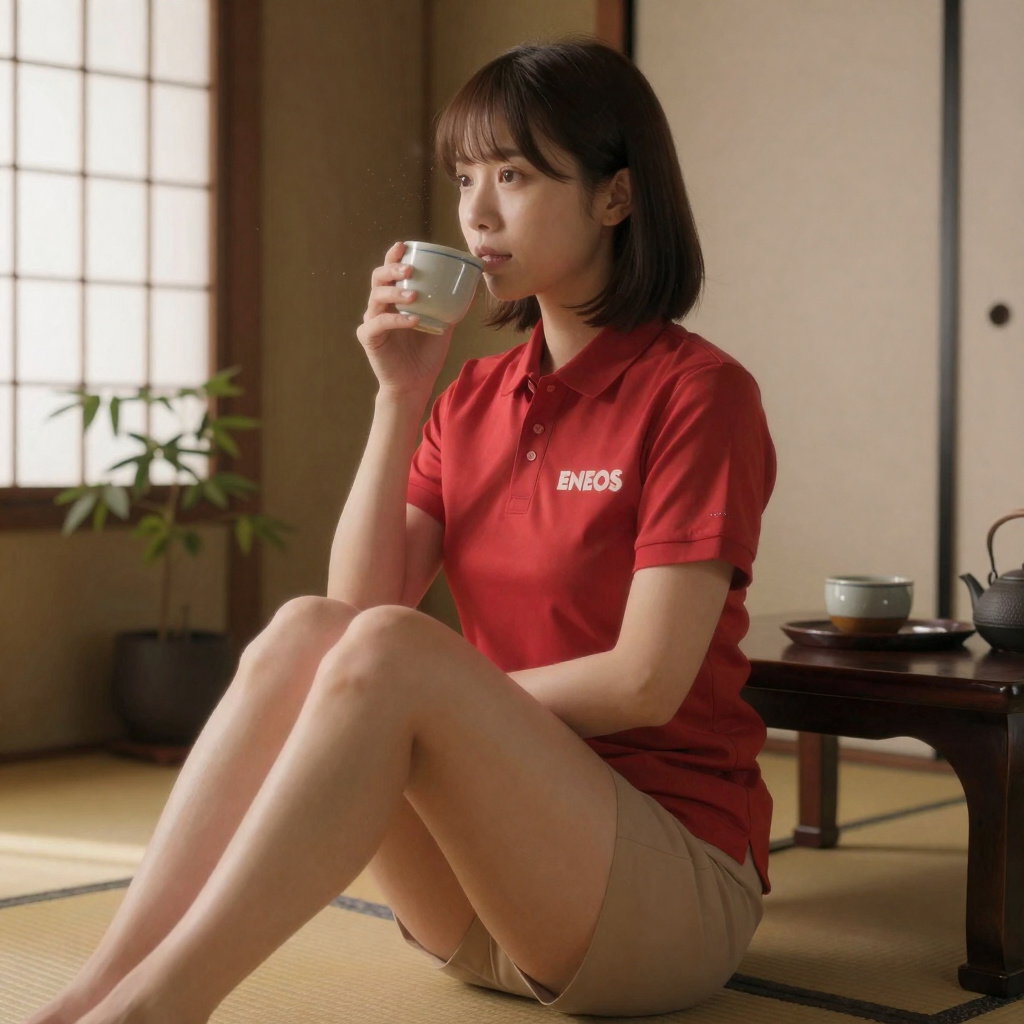 eneos gas station clerk in tatami room
