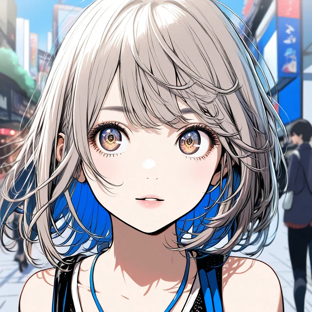 stylish girl walking shibuya eguchi blue twilight