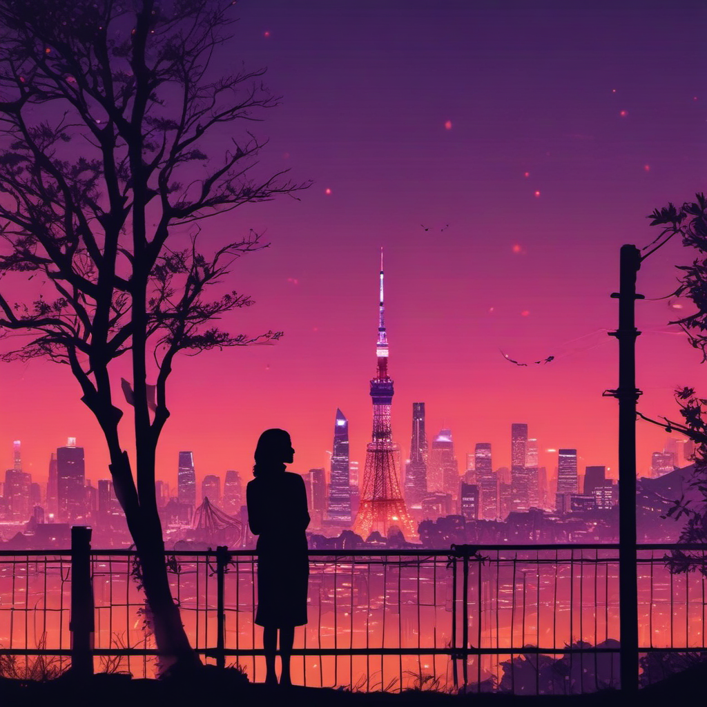 beautiful sunset skyline tokyo tower silhouette