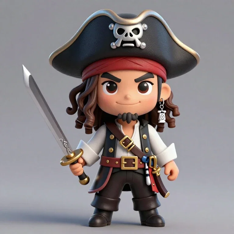 anime chibi pirate king brandishing saber