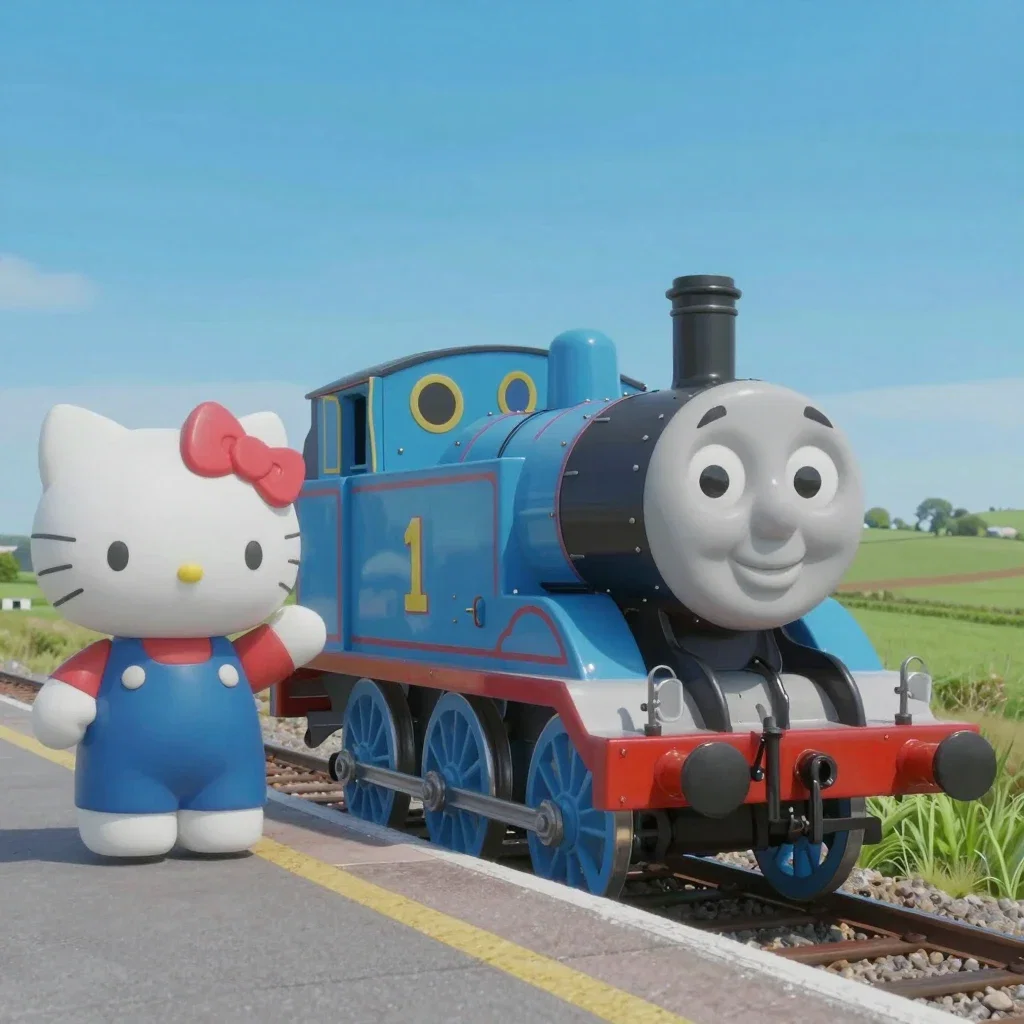 hello kitty rides thomas tank engine