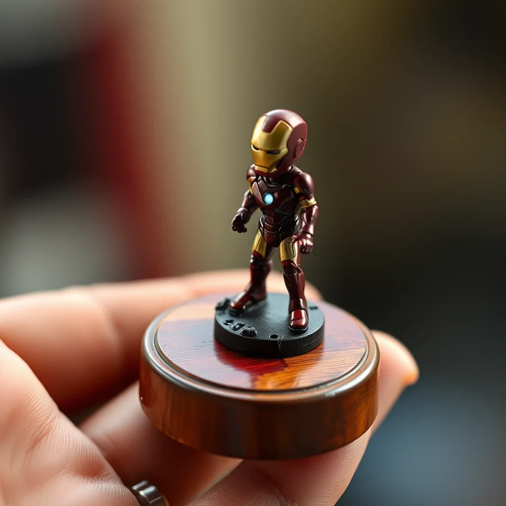 painted wood stand small vignette iron man