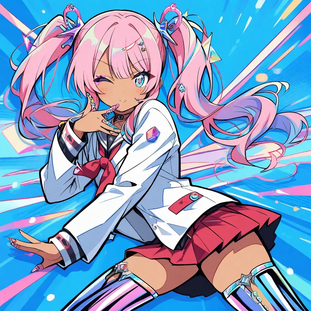 cyber gyaru futuristic school uniform art