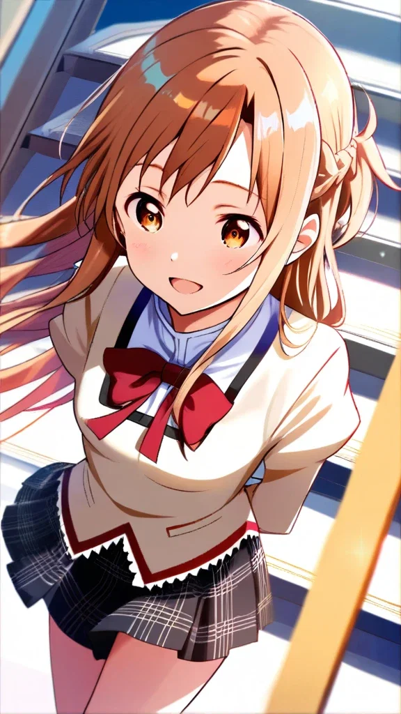 asuna sao school uniform stairs wind