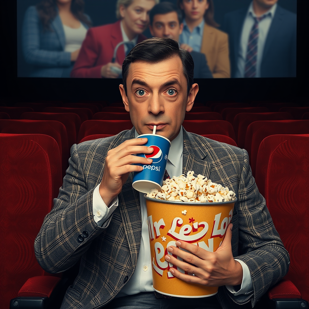 mr bean drinks popcorn cinema comical