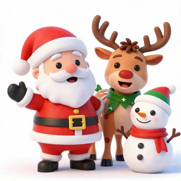 cute christmas cartoon characters santa reindeer snowman elves