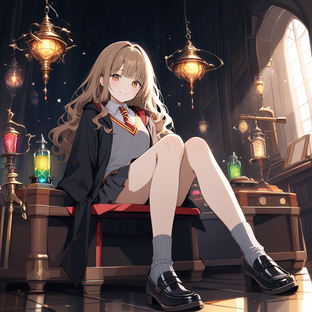 hermione granger making potion in gothic room