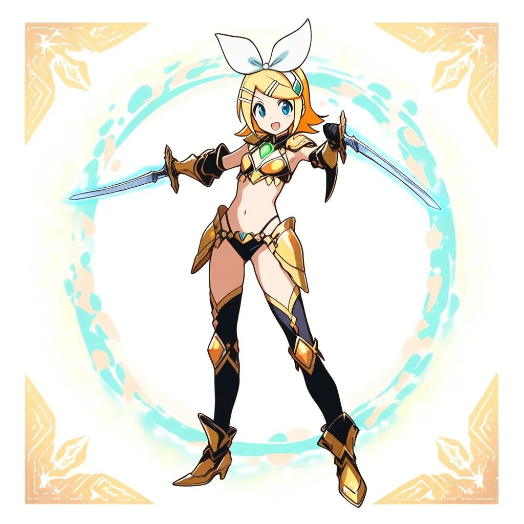 cel rendering kagamine rin fantasy outfit vibrant armor