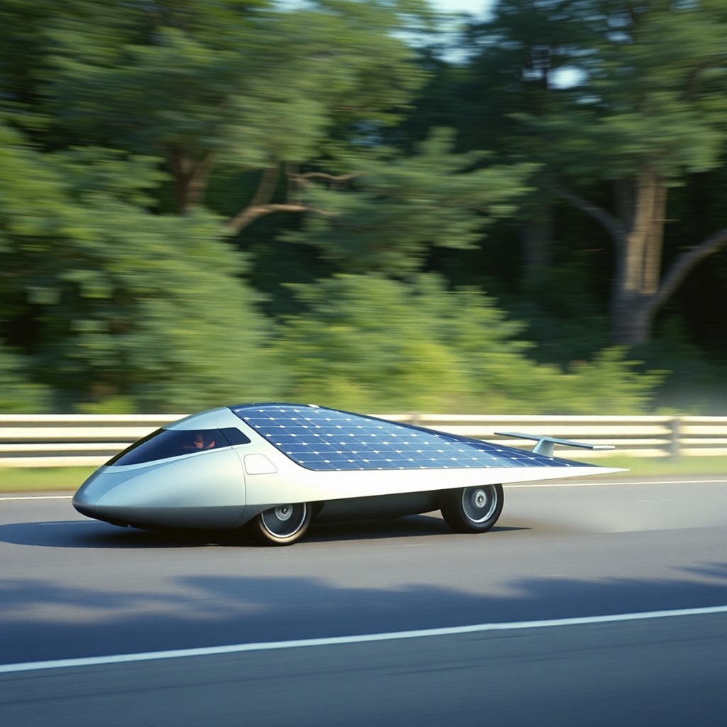 solar race car speeds through forest