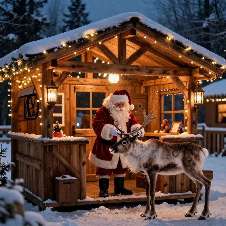 cozy reindeer stable christmas lights santa feeding