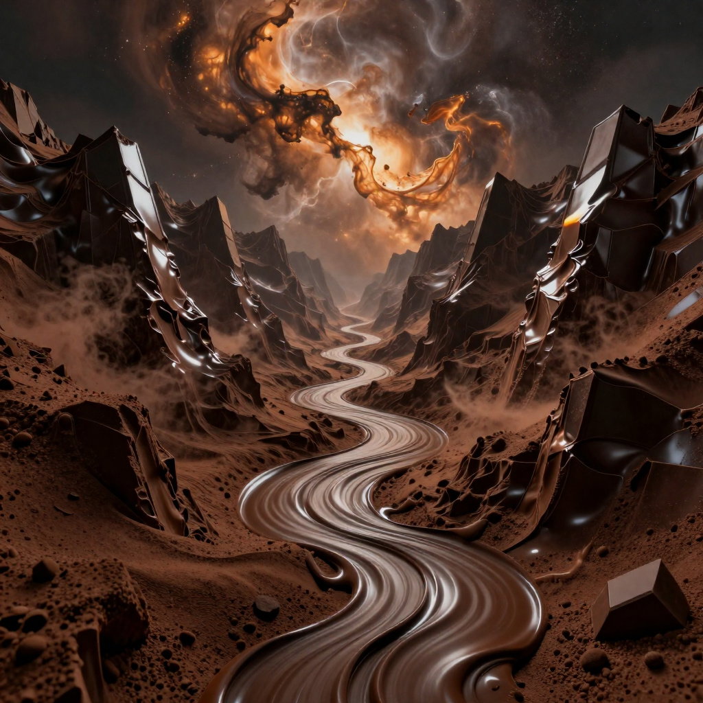 hyperrealistic chocolate canyon cosmic sugar mountains