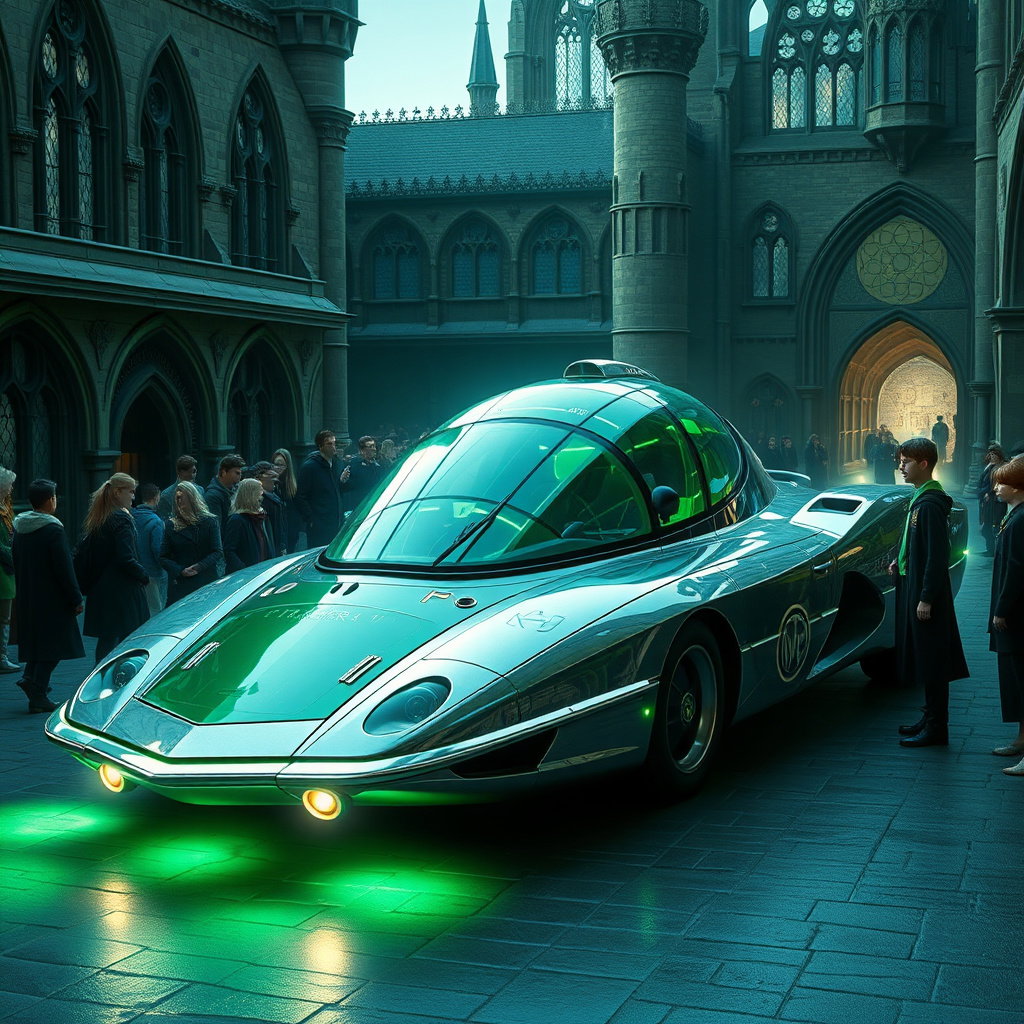 slytherins green silver spaceship solar car hogwarts