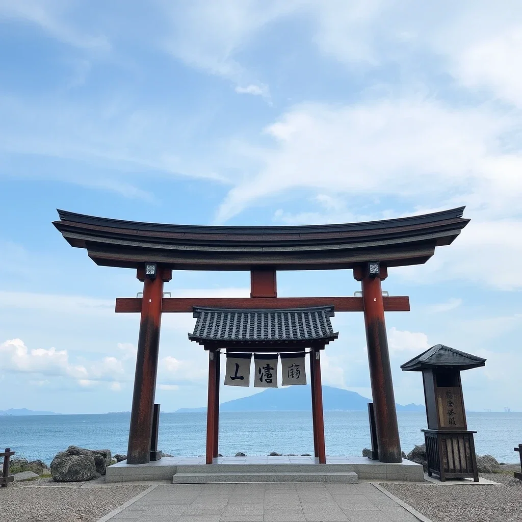japanese shrine by sea