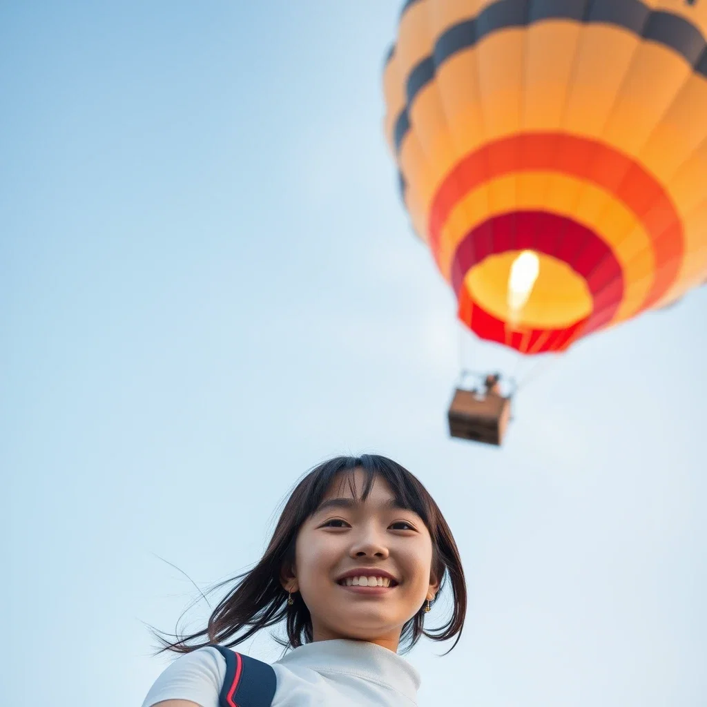 flying balloon japanese schoolgirl smiling photo