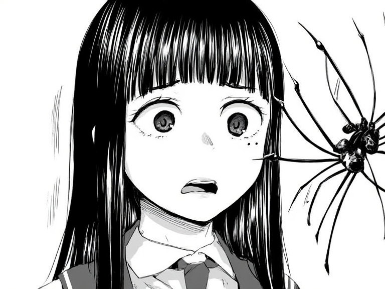 anime school girl surprised by spider