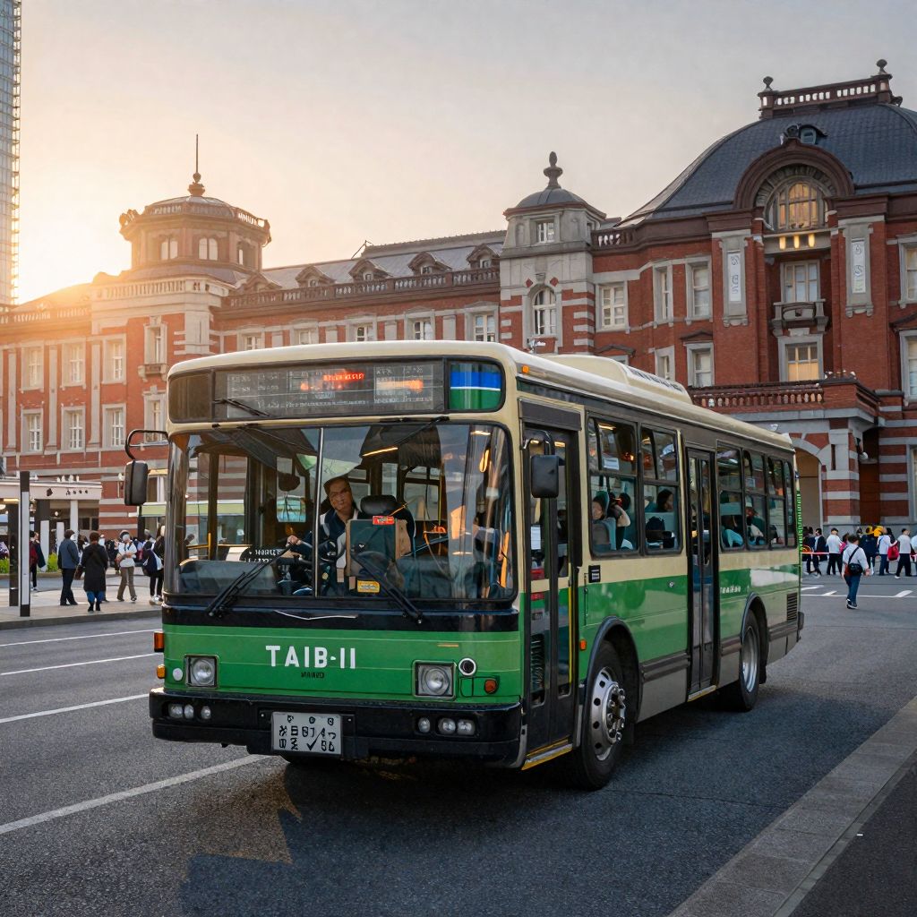 vintage green cream toei bus tokyo station morning